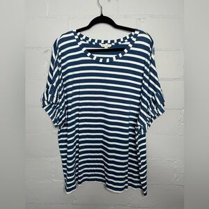Jane & Delancey Blue Striped Cotton Modal Blend Blouse with Bell Sleeves Size 2X